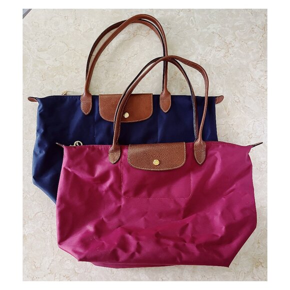 Longchamp Bundle 2 Le Pliage Original Nylon Totes in Blue and Burgundy - Picture 1 of 15